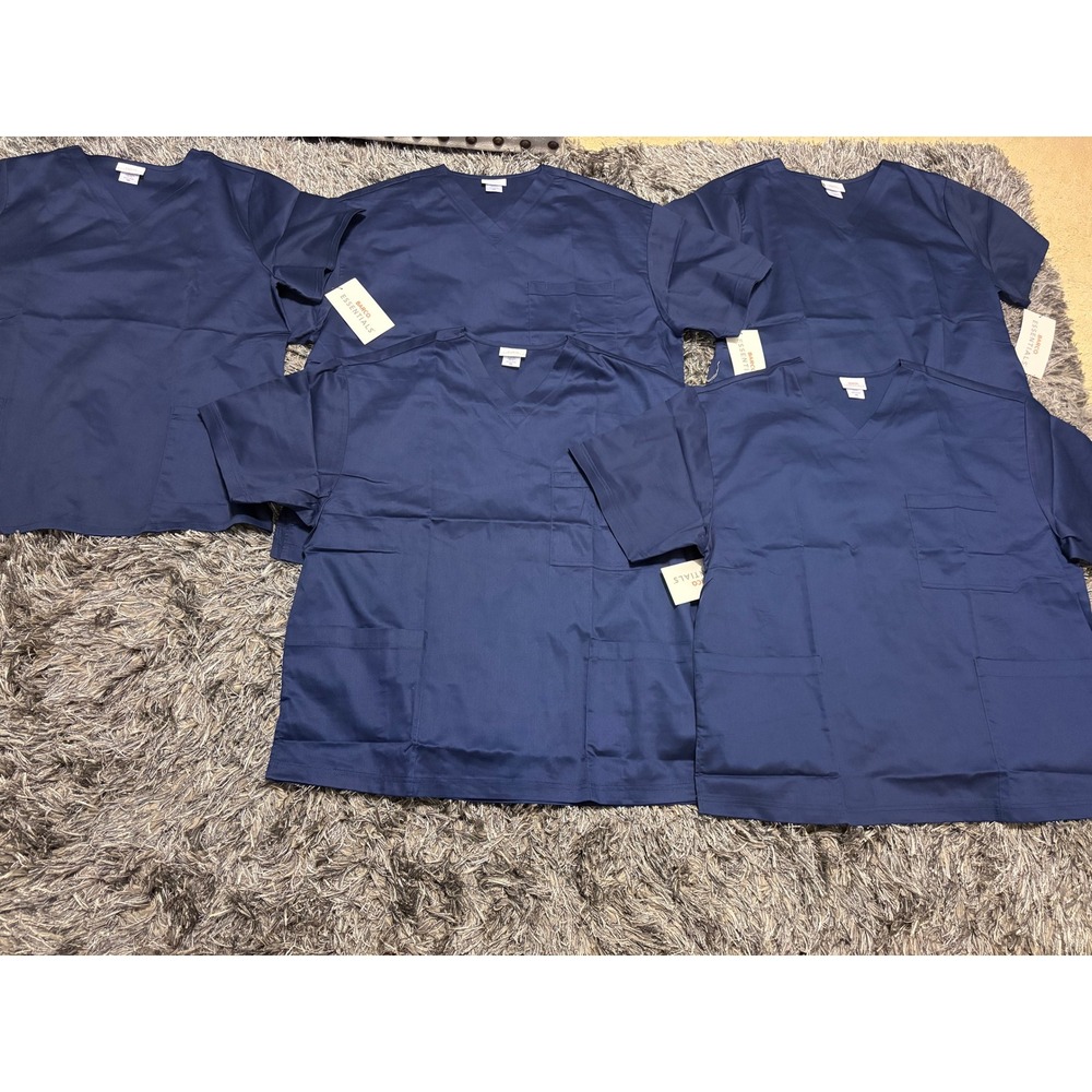 Barco Essentials Scrub Top 2XL Navy V-Neck Plus Size Medical 5‎ Pack NWT